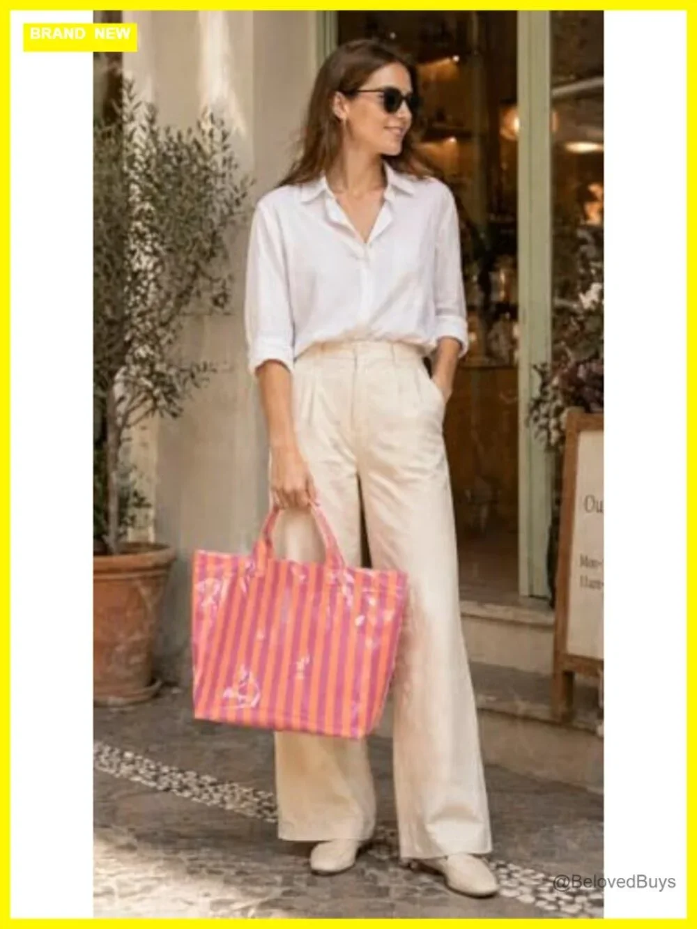 Striped PVC Tote Beach Bag Women Large Waterproof Vacation Work Duffle